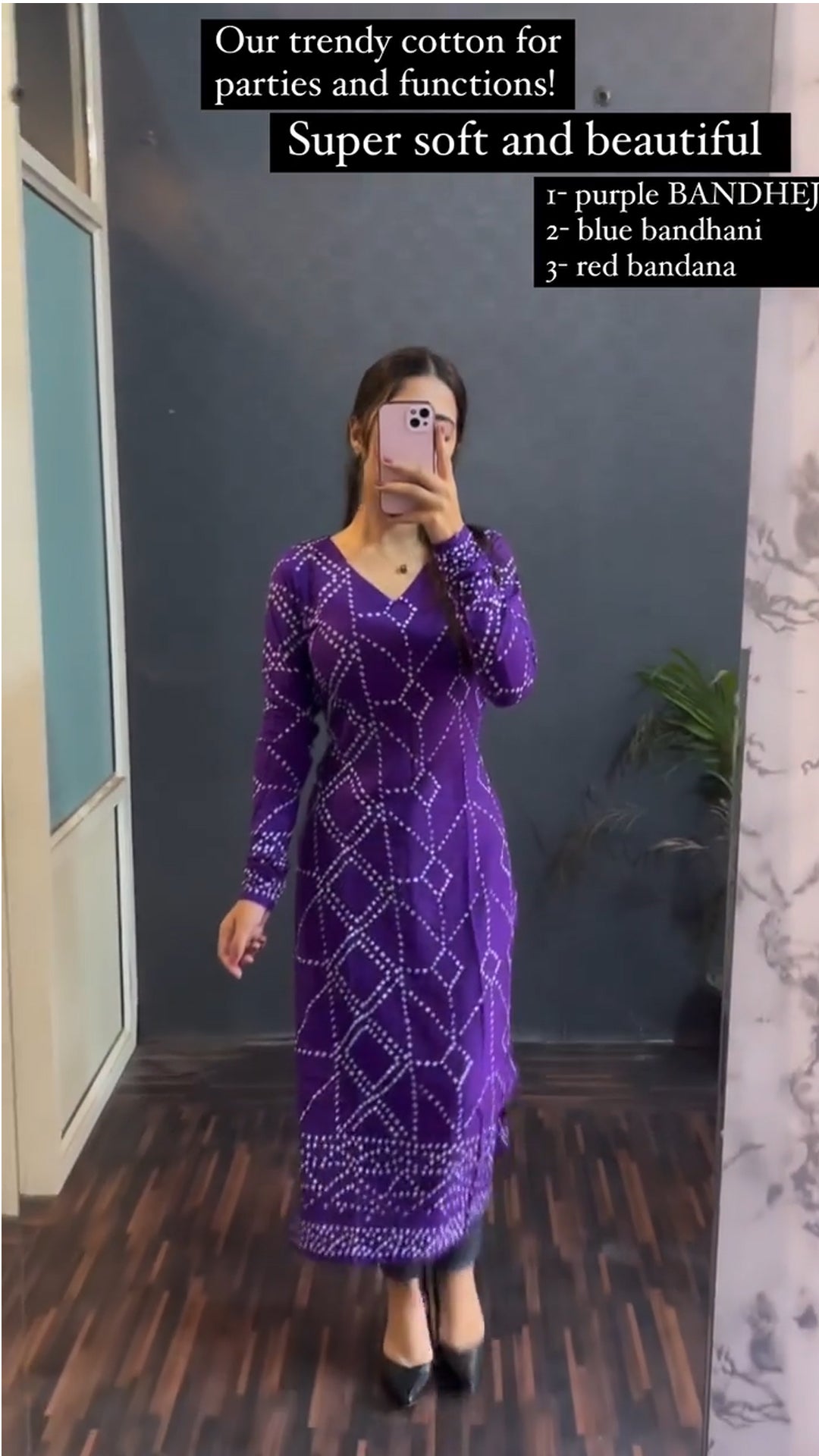 Dressyloo new womens purple bandhani cotton printed kurti