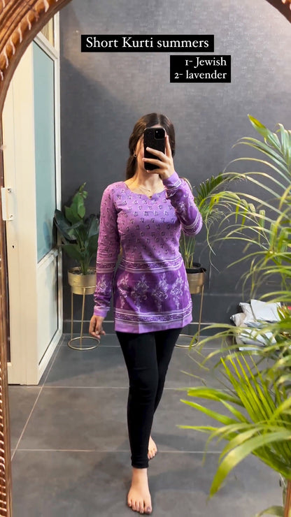 Dressyloo  Presented New Designer Printed Mul Purple Short Kurtas