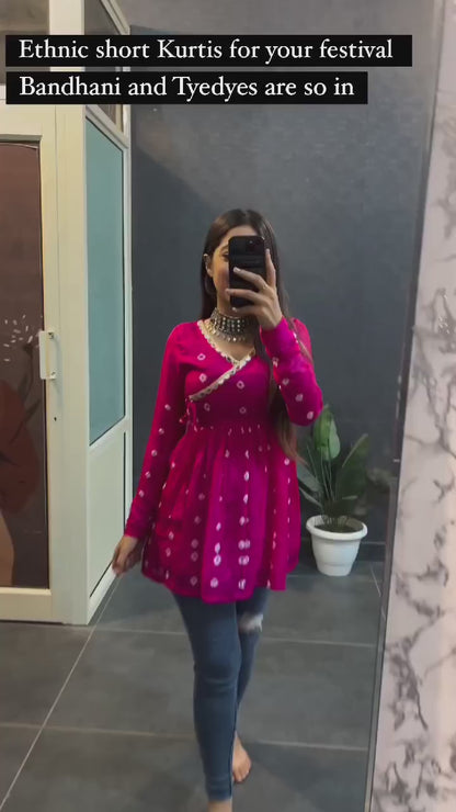 Dressyloo Presented New  Pink Bandhani Short Kurtis